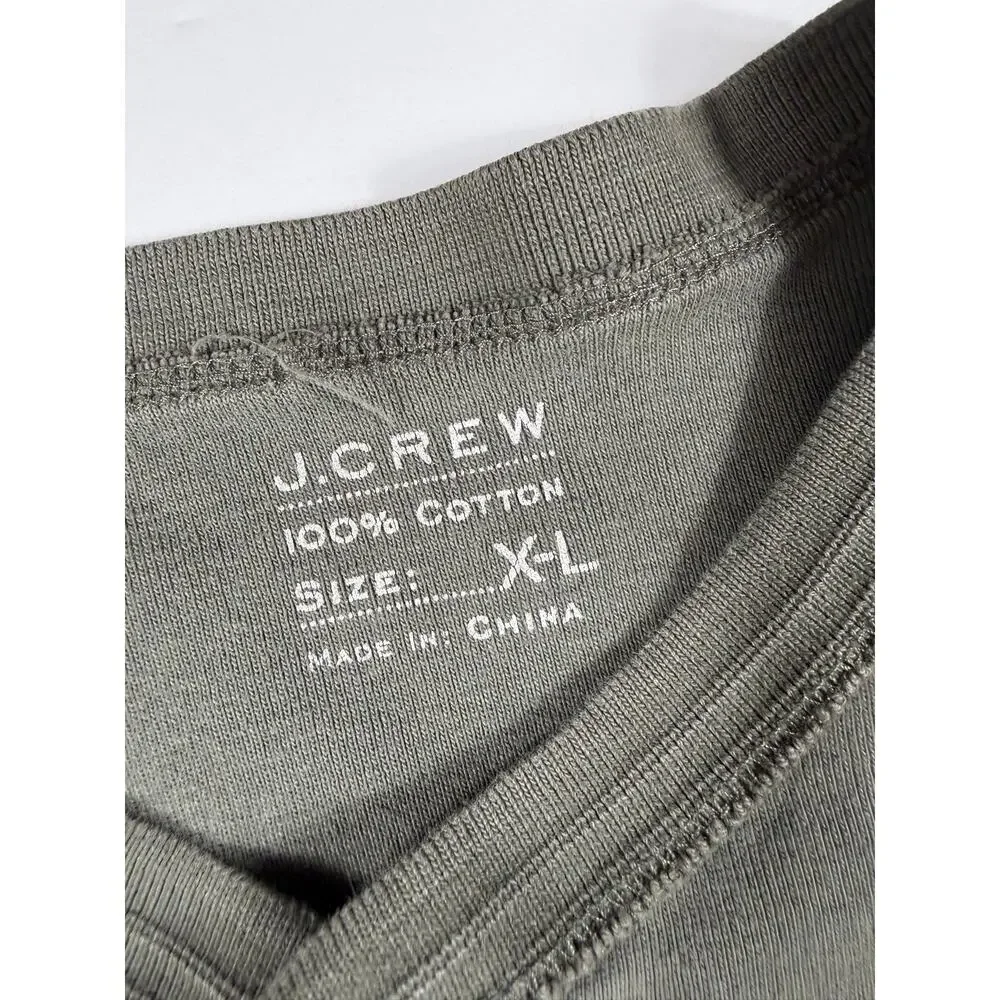 J.Crew Long Sleeve Cotton Henley Olive Green XL